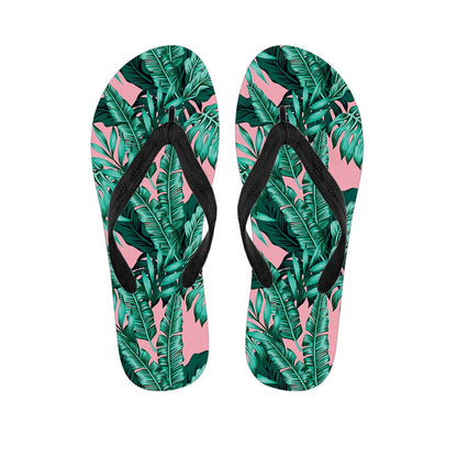 Teal Banana Leaves Pattern Print Flip Flops