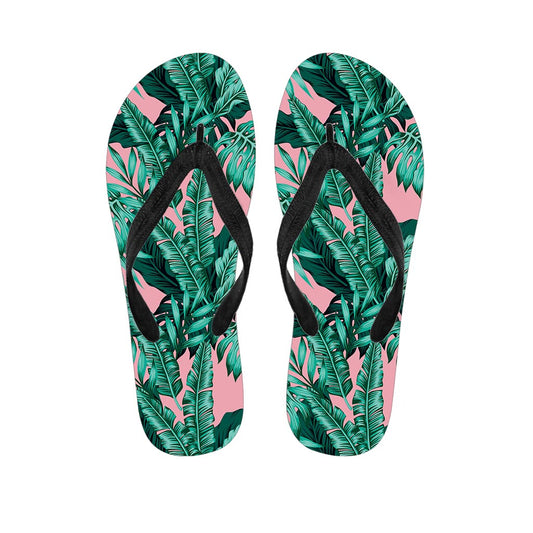 Teal Banana Leaves Pattern Print Flip Flops
