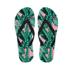 Teal Banana Leaves Pattern Print Flip Flops