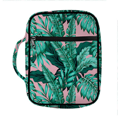 Teal Banana Leaves Pattern Print Front Pocket Bible Bag