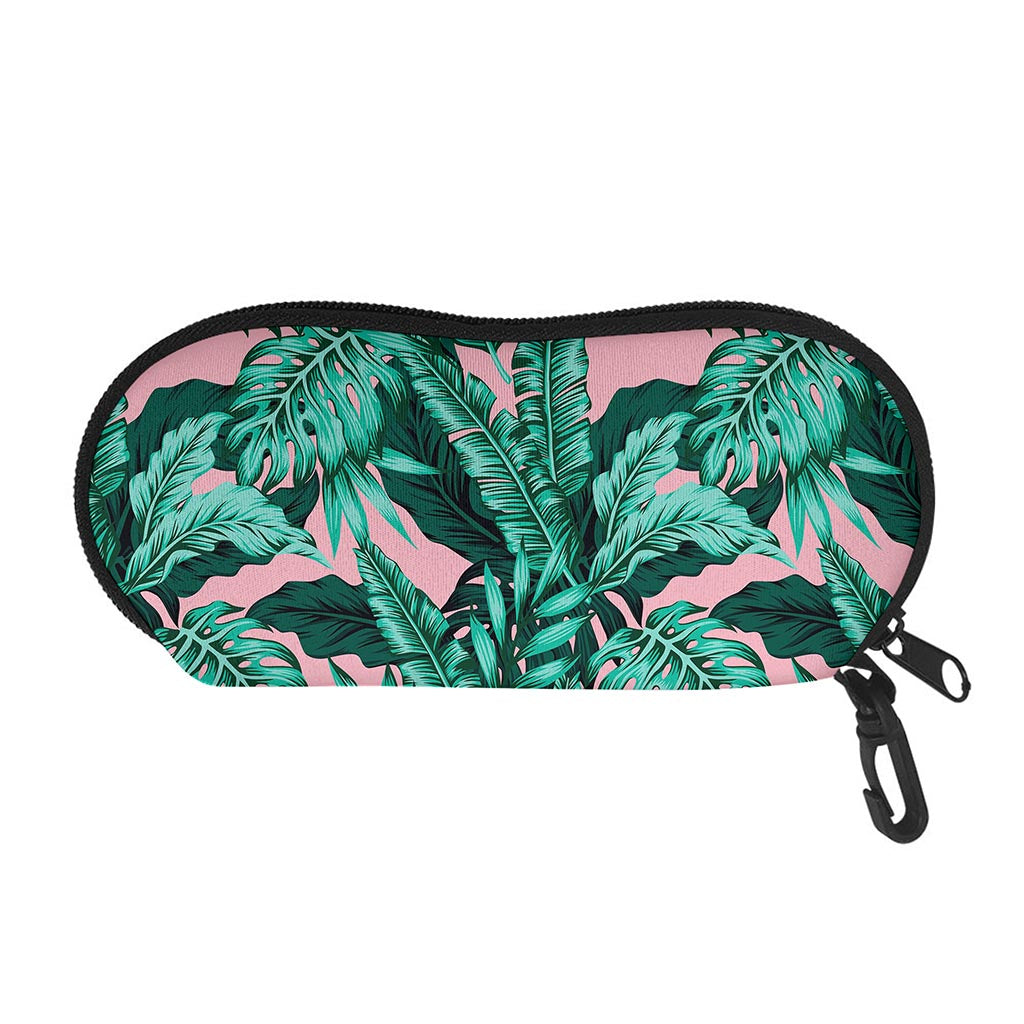 Teal Banana Leaves Pattern Print Glasses Case