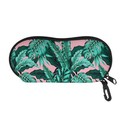 Teal Banana Leaves Pattern Print Glasses Case