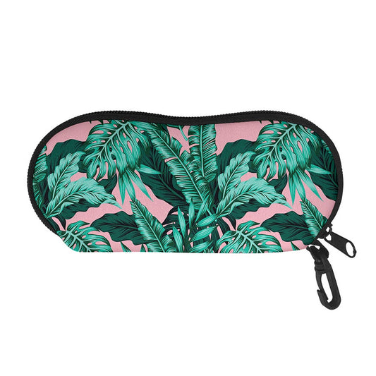 Teal Banana Leaves Pattern Print Glasses Case