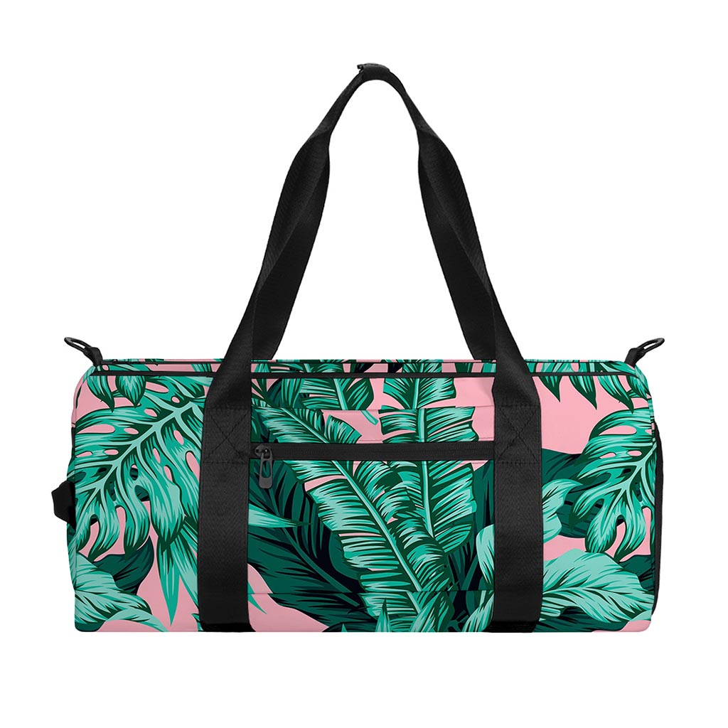 Teal Banana Leaves Pattern Print Gym Bag