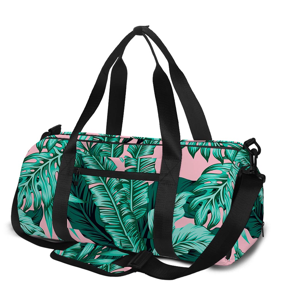 Teal Banana Leaves Pattern Print Gym Bag