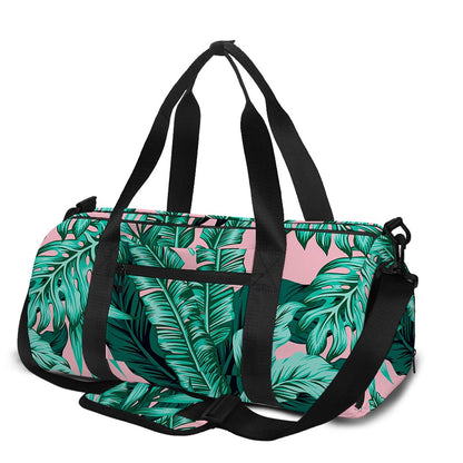 Teal Banana Leaves Pattern Print Gym Bag