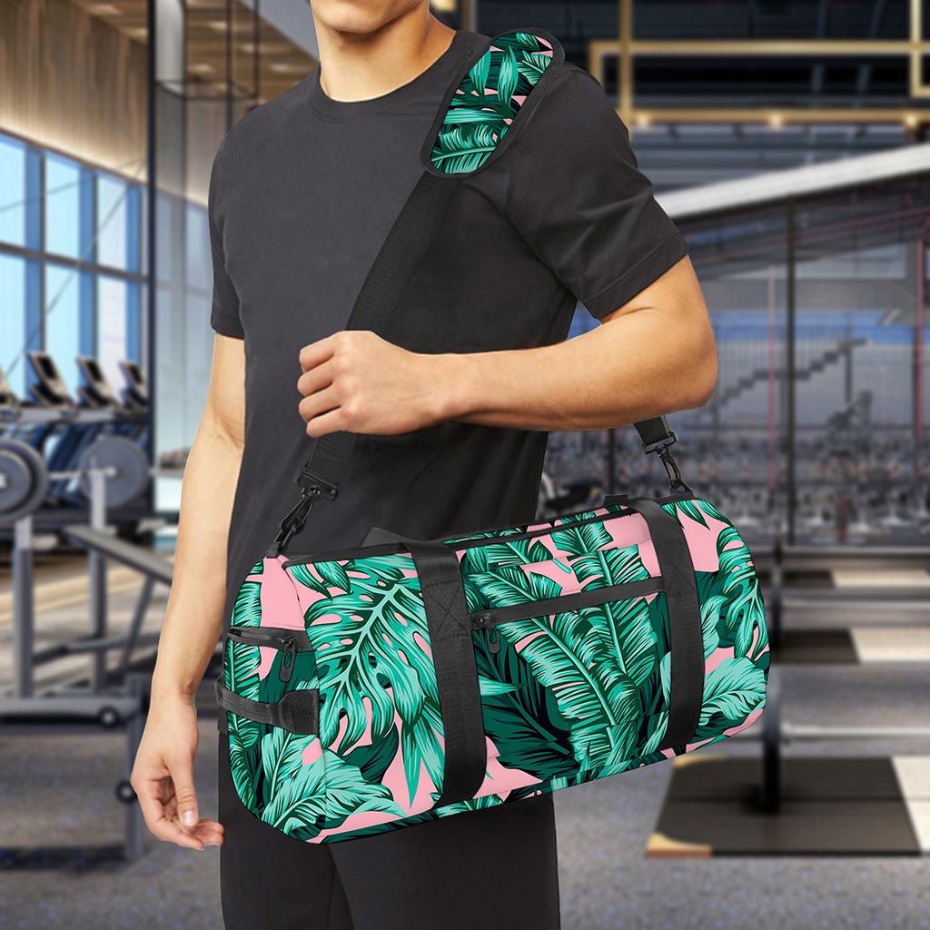 Teal Banana Leaves Pattern Print Gym Bag