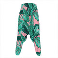 Teal Banana Leaves Pattern Print Hammer Pants