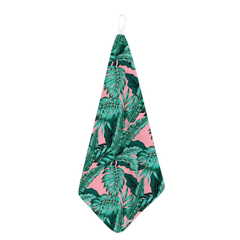 Teal Banana Leaves Pattern Print Hand Towel