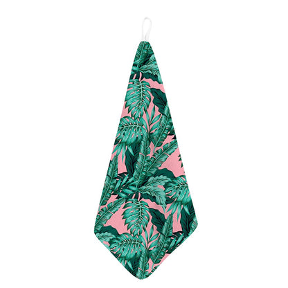 Teal Banana Leaves Pattern Print Hand Towel