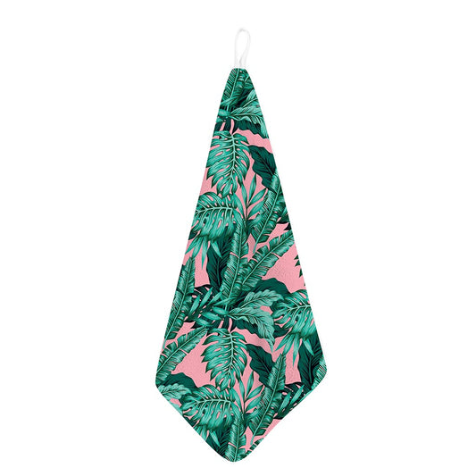 Teal Banana Leaves Pattern Print Hand Towel