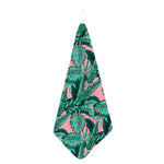 Teal Banana Leaves Pattern Print Hand Towel