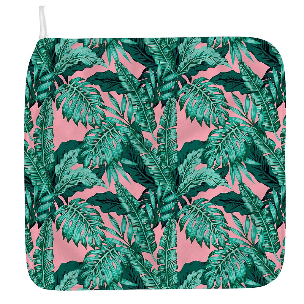 Teal Banana Leaves Pattern Print Hand Towel