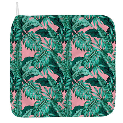 Teal Banana Leaves Pattern Print Hand Towel