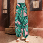 Teal Banana Leaves Pattern Print Harem Pants