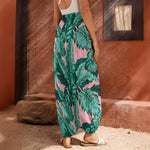 Teal Banana Leaves Pattern Print Harem Pants