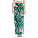 Teal Banana Leaves Pattern Print High Slit Maxi Skirt