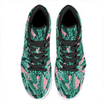 Teal Banana Leaves Pattern Print High Top Leather Sneakers