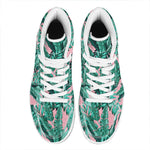 Teal Banana Leaves Pattern Print High Top Leather Sneakers