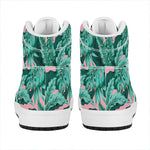 Teal Banana Leaves Pattern Print High Top Leather Sneakers