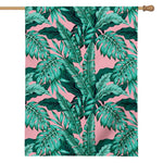Teal Banana Leaves Pattern Print House Flag