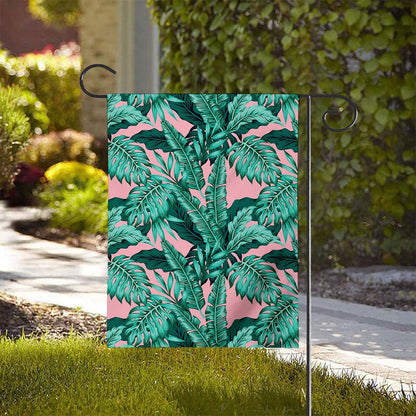 Teal Banana Leaves Pattern Print House Flag