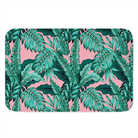 Teal Banana Leaves Pattern Print Indoor Door Mat