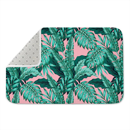 Teal Banana Leaves Pattern Print Indoor Door Mat