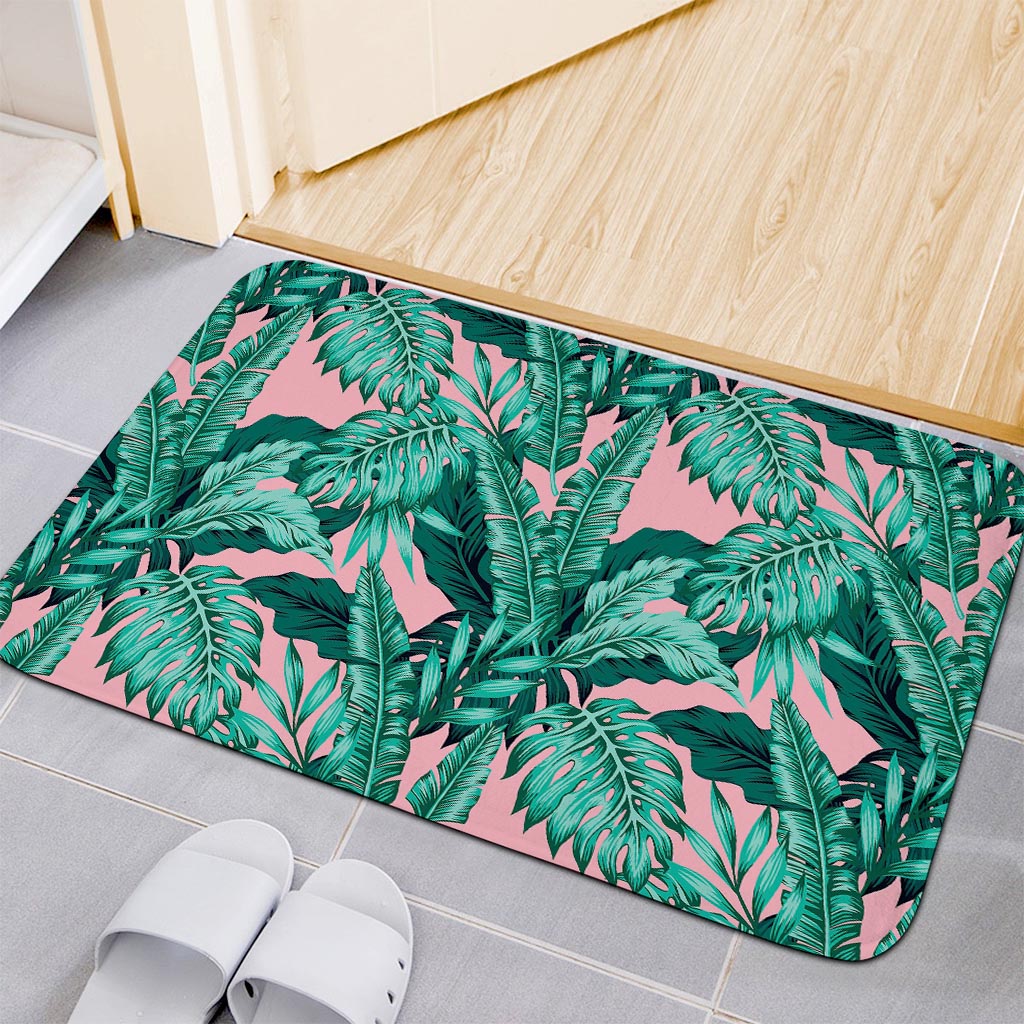 Teal Banana Leaves Pattern Print Indoor Door Mat