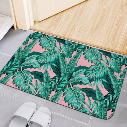 Teal Banana Leaves Pattern Print Indoor Door Mat