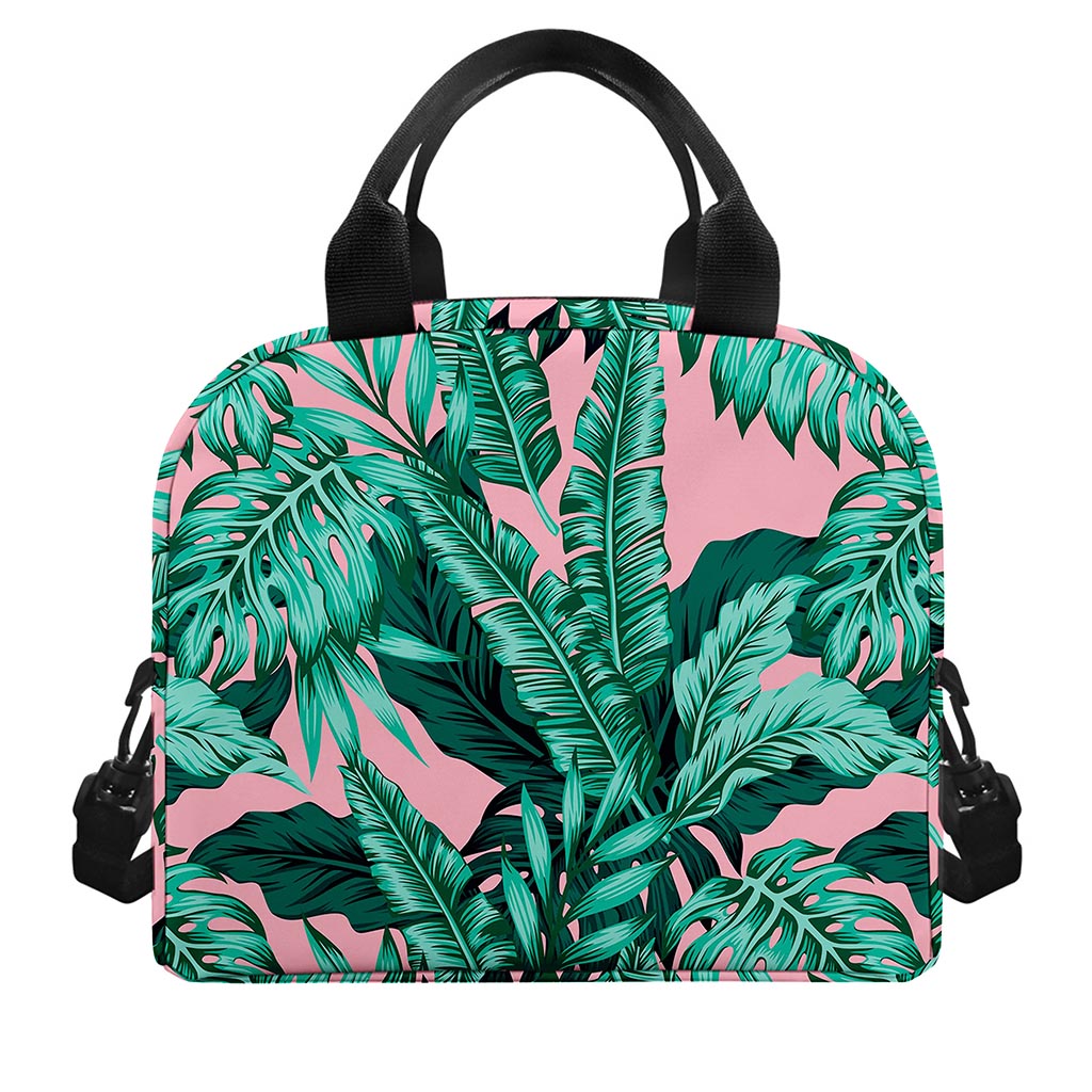 Teal Banana Leaves Pattern Print Insulated Lunch Bag