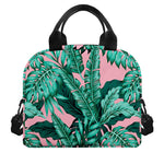 Teal Banana Leaves Pattern Print Insulated Lunch Bag