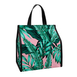 Teal Banana Leaves Pattern Print Insulated Lunch Tote