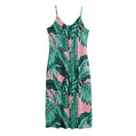 Teal Banana Leaves Pattern Print Jersey Midi Cami Dress