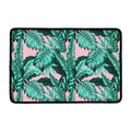 Teal Banana Leaves Pattern Print Kitchen Mat