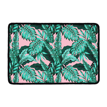 Teal Banana Leaves Pattern Print Kitchen Mat