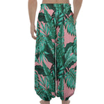 Teal Banana Leaves Pattern Print Lantern Pants