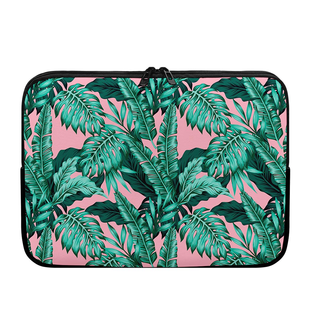 Teal Banana Leaves Pattern Print Laptop Sleeve