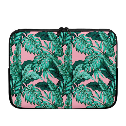 Teal Banana Leaves Pattern Print Laptop Sleeve
