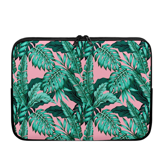 Teal Banana Leaves Pattern Print Laptop Sleeve