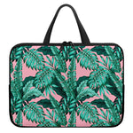 Teal Banana Leaves Pattern Print Laptop Sleeve With Handle