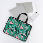 Teal Banana Leaves Pattern Print Laptop Sleeve With Handle