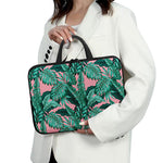 Teal Banana Leaves Pattern Print Laptop Sleeve With Handle