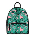 Teal Banana Leaves Pattern Print Leather Backpack