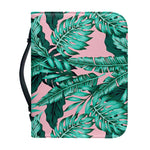 Teal Banana Leaves Pattern Print Leather Bible Cover