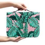Teal Banana Leaves Pattern Print Leather Bible Cover