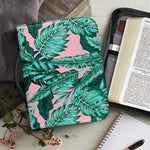 Teal Banana Leaves Pattern Print Leather Bible Cover