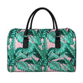 Teal Banana Leaves Pattern Print Leather Duffel Bag