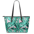Teal Banana Leaves Pattern Print Leather Tote Bag With Zipper