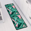 Teal Banana Leaves Pattern Print Long Kitchen Mat